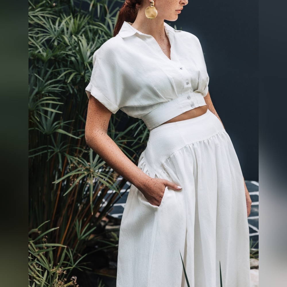 Chloe Kristyn Linen Cupro "Estelle" Maxi Skirt, White, Sz S, NWT